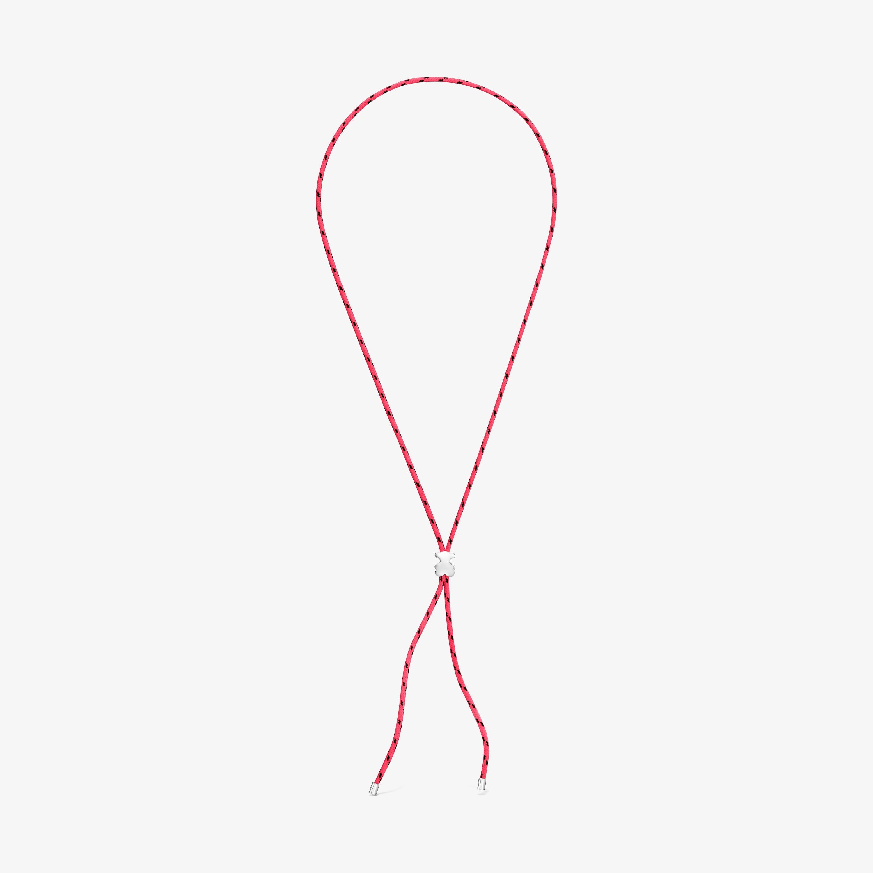 Long silver and pink nylon bear Necklace TOUS Bold Motif