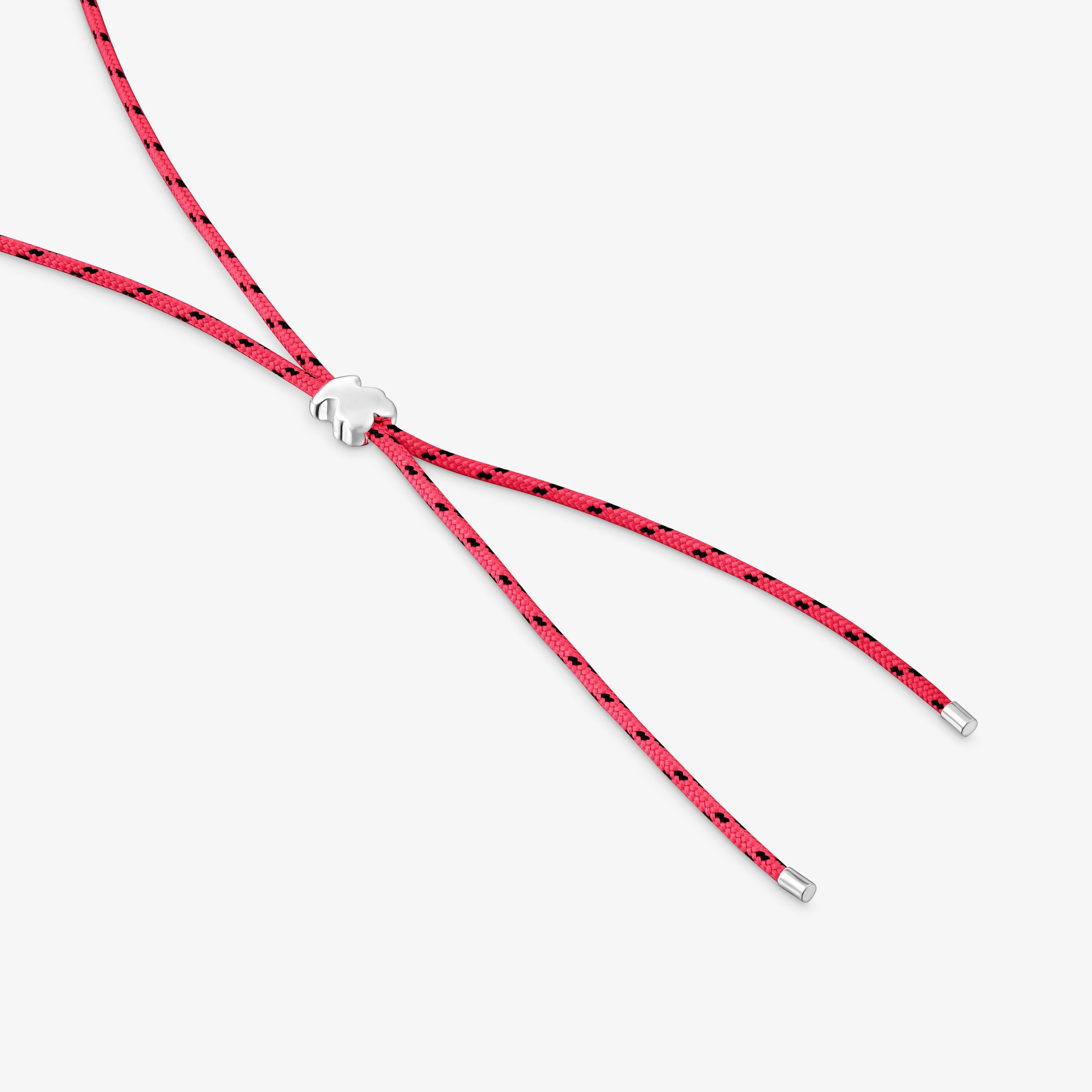 Long silver and pink nylon bear Necklace TOUS Bold Motif