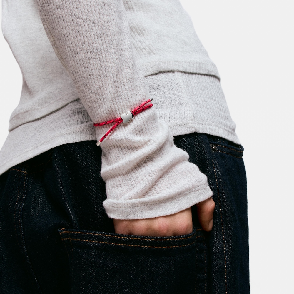 Pulsera oso de plata y nylon rosa Bold Motif