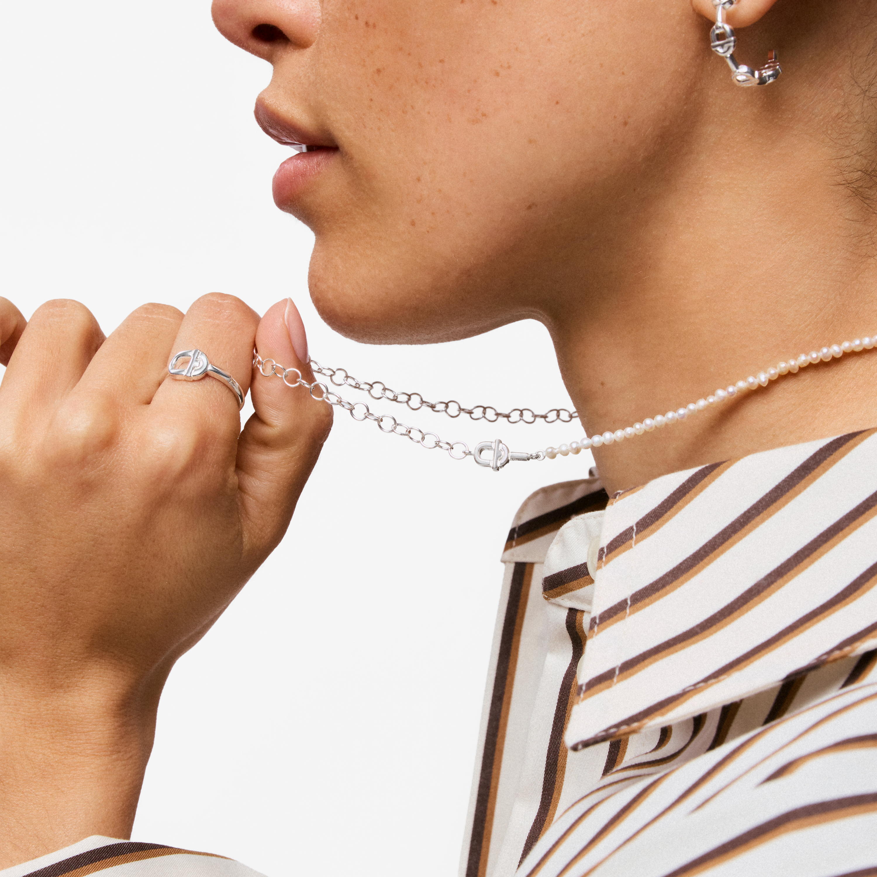 Silver Chain necklace with cultured pearls TOUS MANIFESTO
