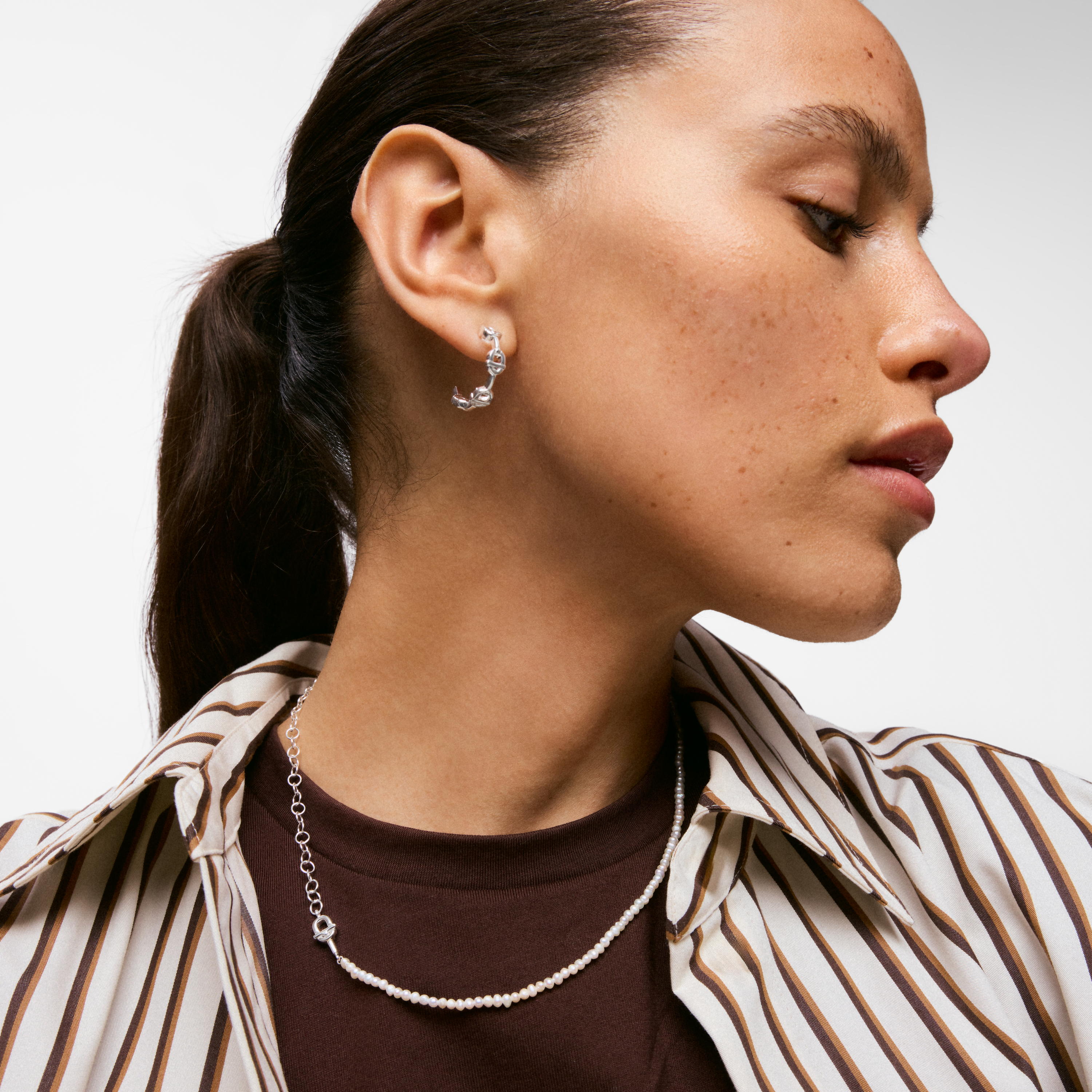 Silver Chain necklace with cultured pearls TOUS MANIFESTO