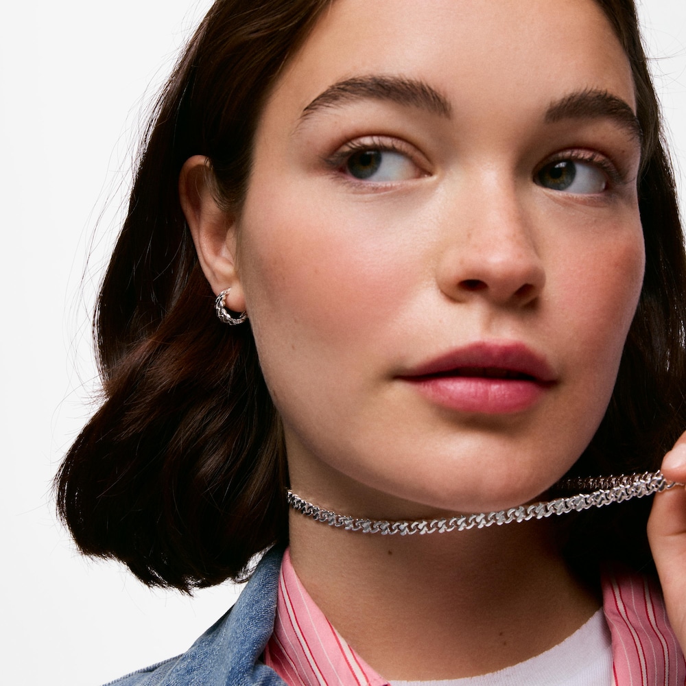 Aretes de aro de plata 27 mm Bear's Chain