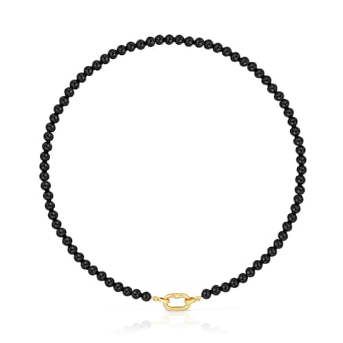 Short Necklace with 18K gold vermeil and onyx TOUS Hold Oval