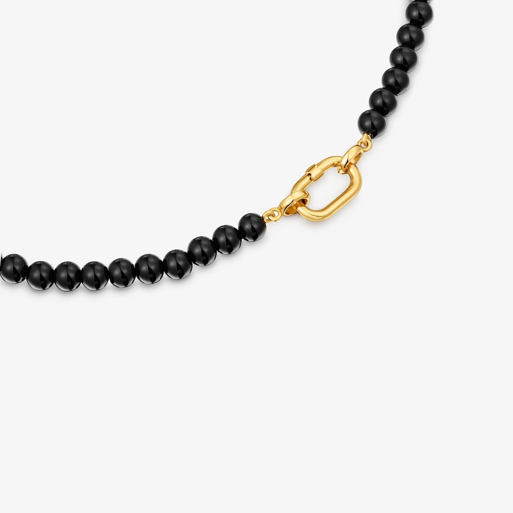 Kurze Halskette aus 18&nbsp;kt vergoldetem Silber mit Onyx TOUS Hold Oval