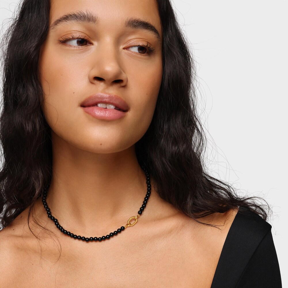 Kurze Halskette aus 18&nbsp;kt vergoldetem Silber mit Onyx TOUS Hold Oval