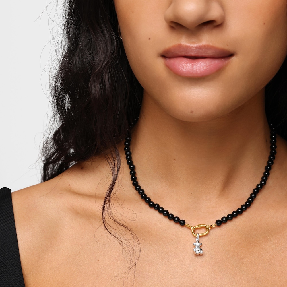 Kurze Halskette aus 18&nbsp;kt vergoldetem Silber mit Onyx TOUS Hold Oval