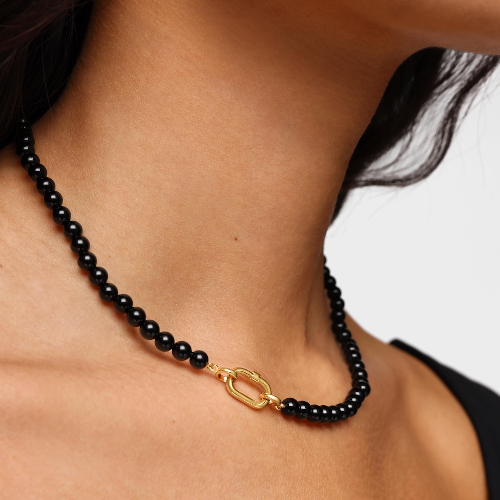 Kurze Halskette aus 18&nbsp;kt vergoldetem Silber mit Onyx TOUS Hold Oval