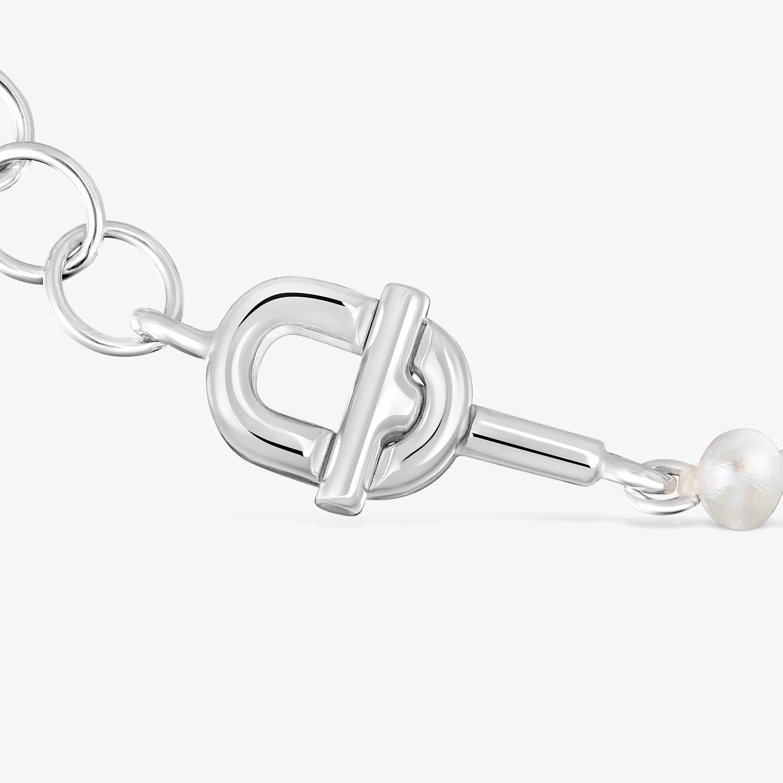 Silver Bracelet with double curb chain and cultured pearls TOUS MANIFESTO