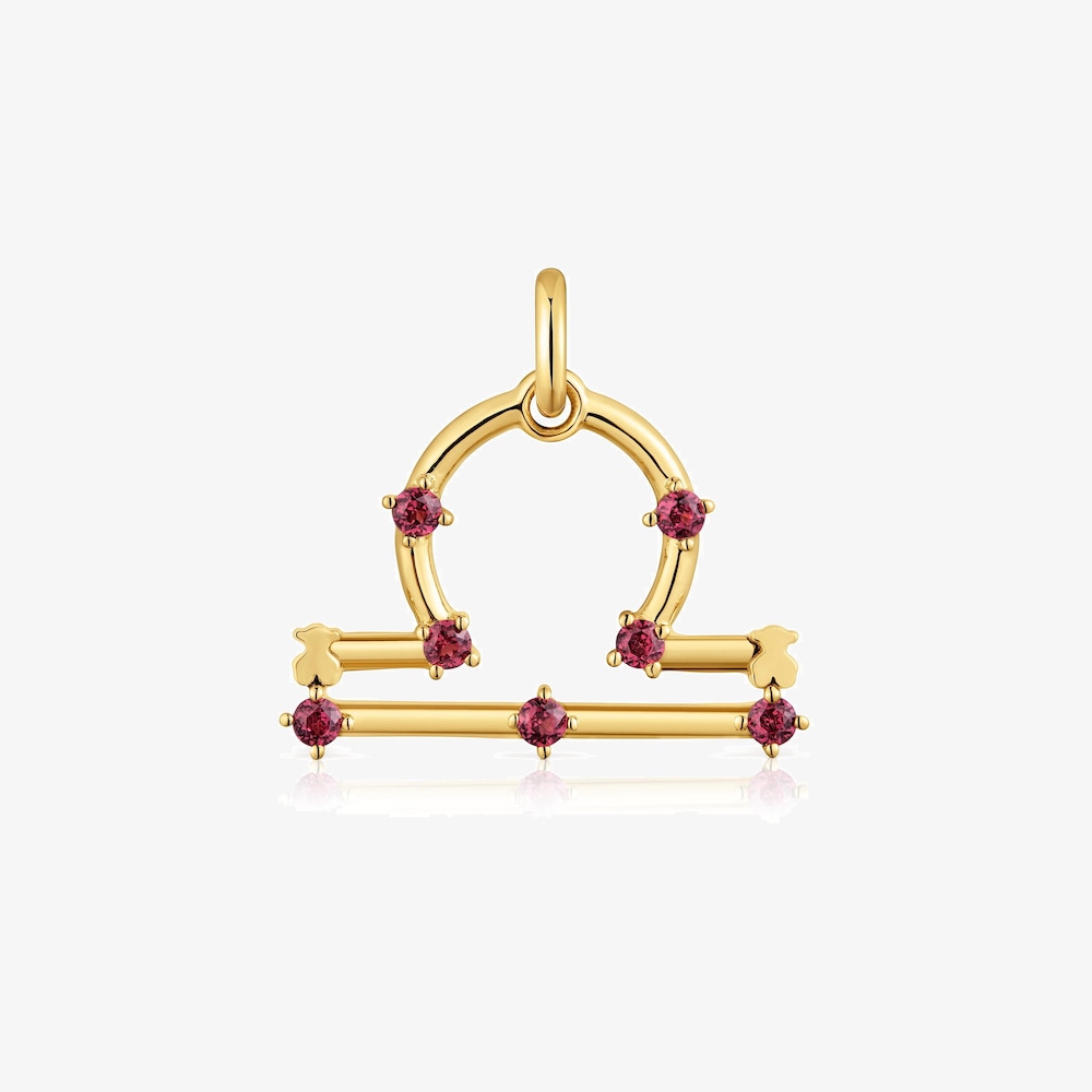 Pendentif Balance en argent plaqu&eacute; or 18&nbsp;ct et rhodolite TOUS Zodiaco