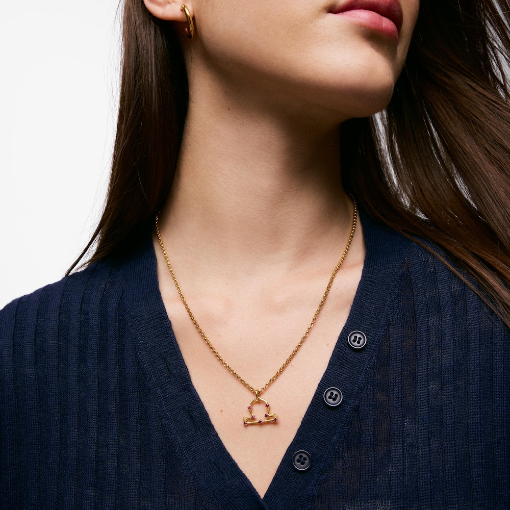 Pendentif Balance en argent plaqu&eacute; or 18&nbsp;ct et rhodolite TOUS Zodiaco