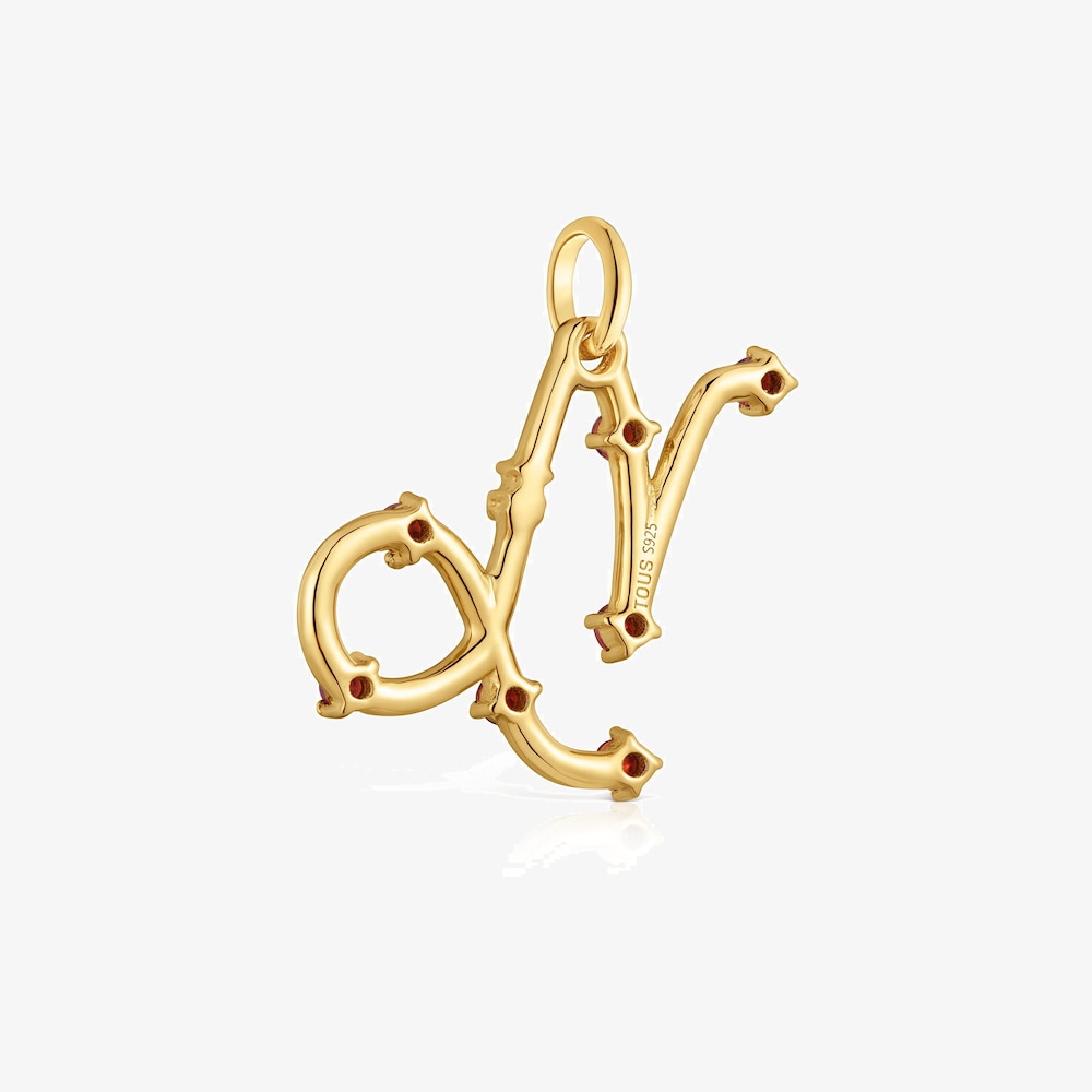 Pendentif Capricorne en argent plaqu&eacute; or 18&nbsp;ct et grenat TOUS Zodiaco