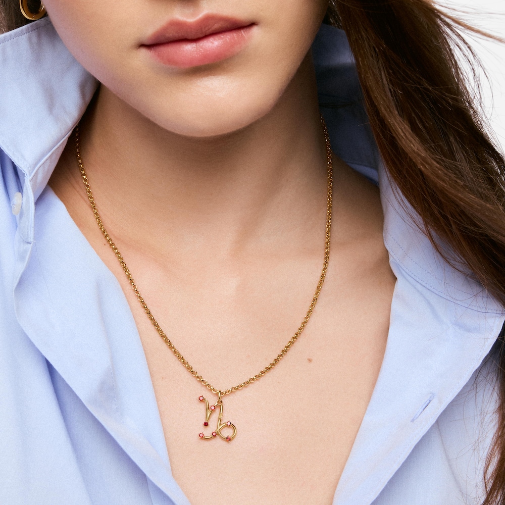 Pendentif Capricorne en argent plaqu&eacute; or 18&nbsp;ct et grenat TOUS Zodiaco