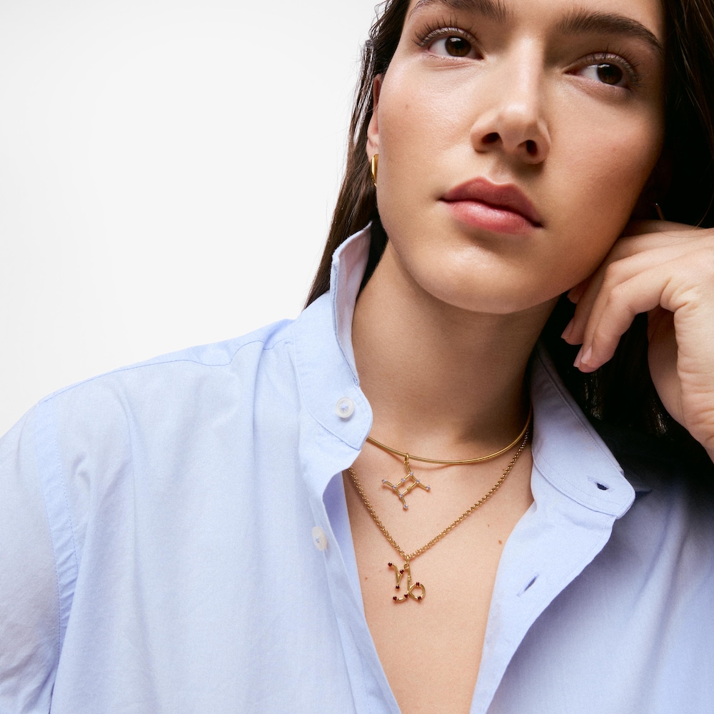 Pendentif Capricorne en argent plaqu&eacute; or 18&nbsp;ct et grenat TOUS Zodiaco