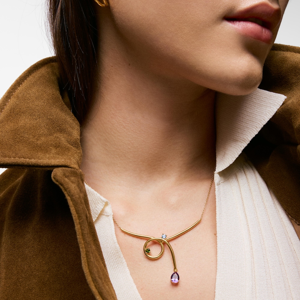 Collier cha&icirc;ne en argent plaqu&eacute; or 18&nbsp;ct et pierres pr&eacute;cieuses TOUS Lio 