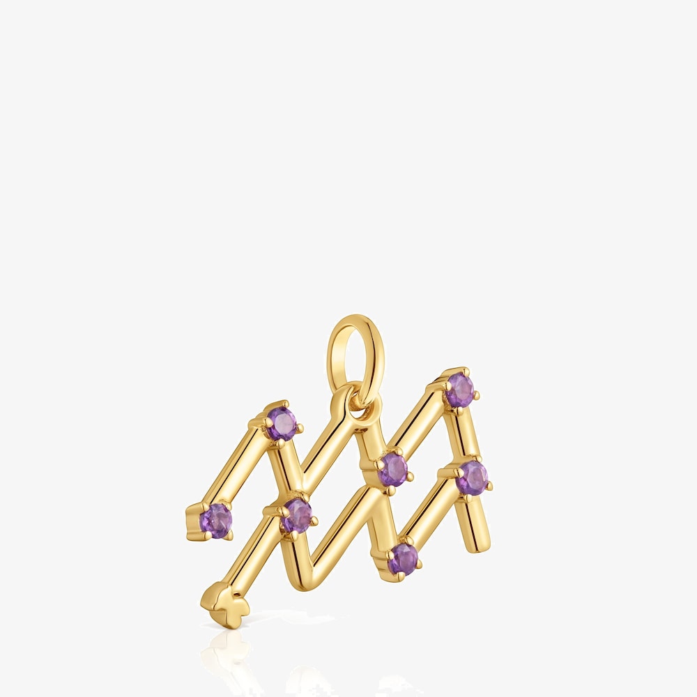 Pendentif Verseau en argent plaqu&eacute; or 18&nbsp;ct et am&eacute;thyste TOUS Zodiaco