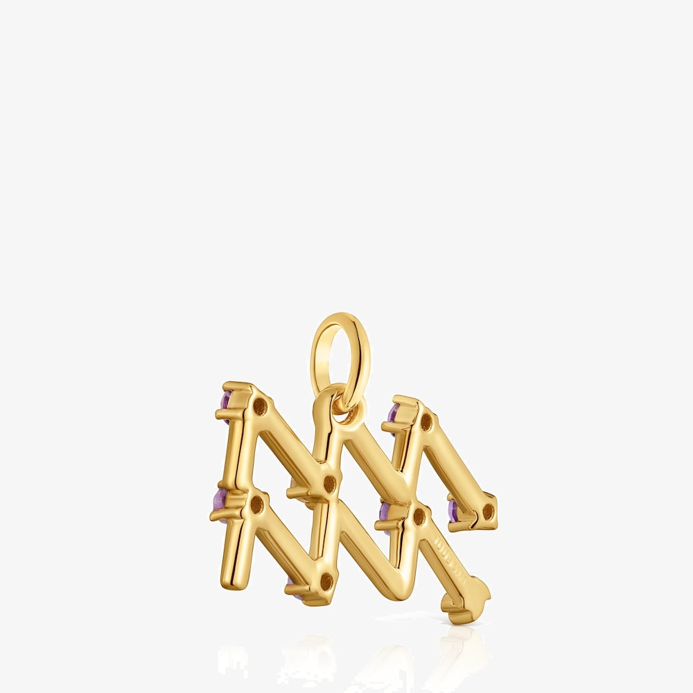 Pendentif Verseau en argent plaqu&eacute; or 18&nbsp;ct et am&eacute;thyste TOUS Zodiaco