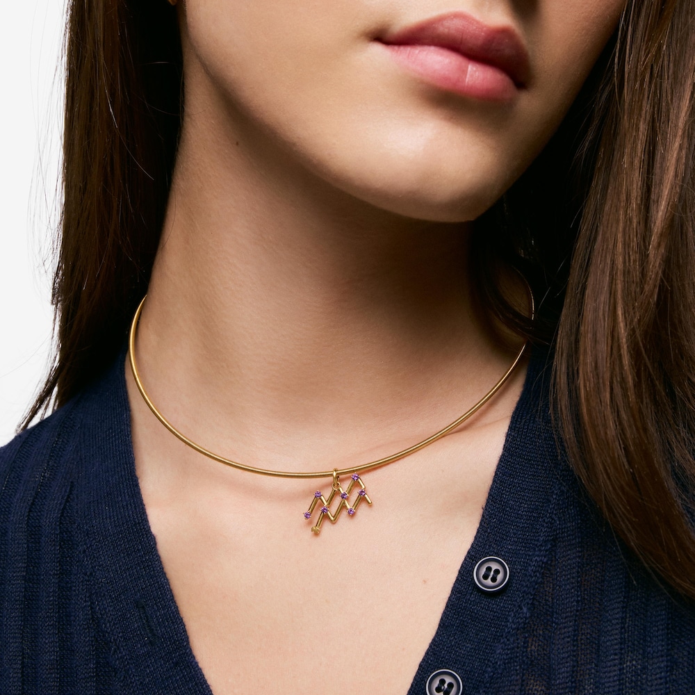 Pendentif Verseau en argent plaqu&eacute; or 18&nbsp;ct et am&eacute;thyste TOUS Zodiaco