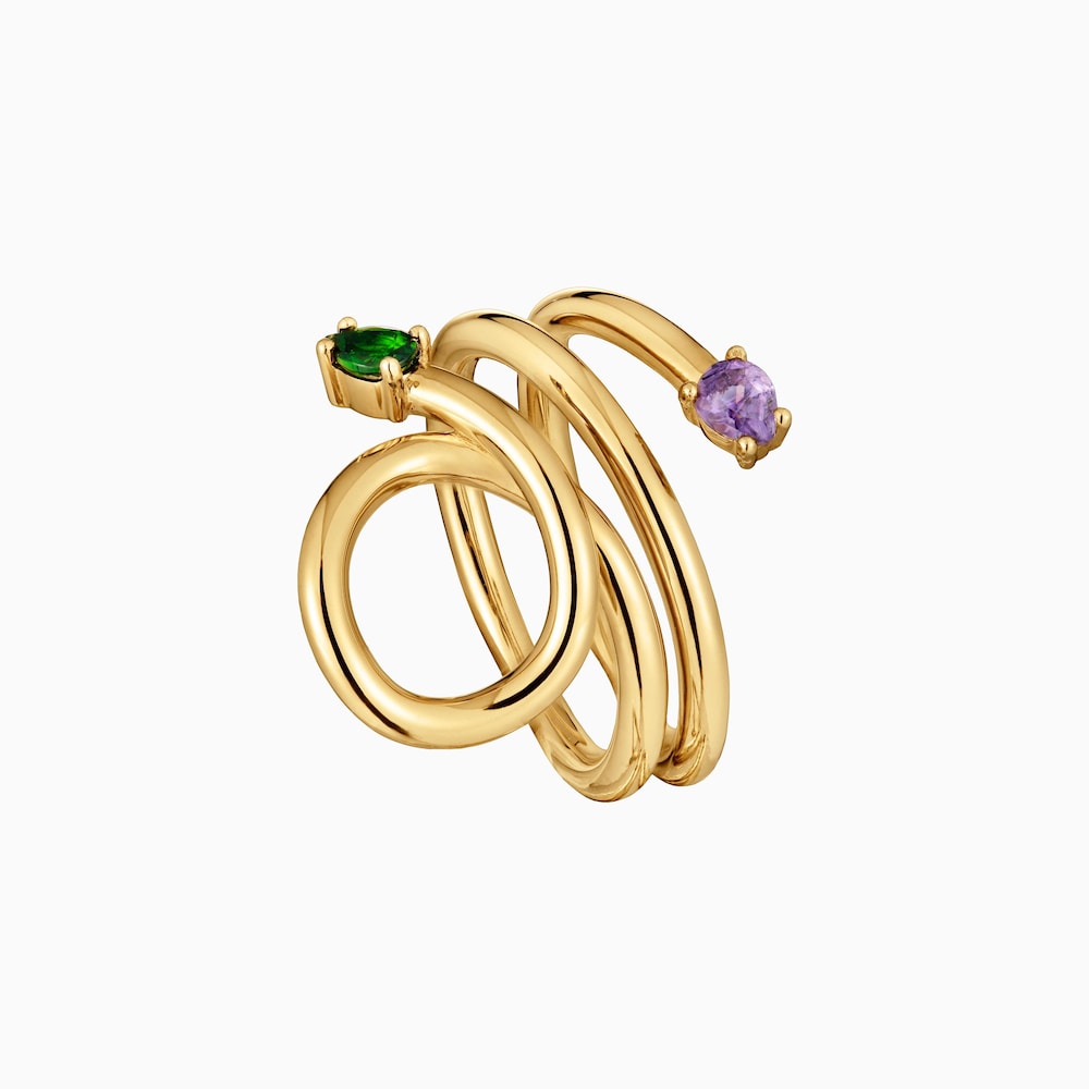 Anello a spirale in argento placcato oro 18&nbsp;kt e pietre preziose TOUS Lio 