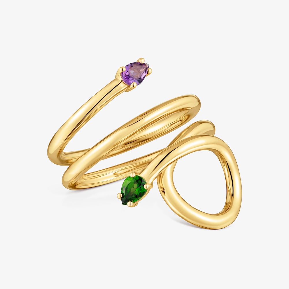 Anello a spirale in argento placcato oro 18&nbsp;kt e pietre preziose TOUS Lio 