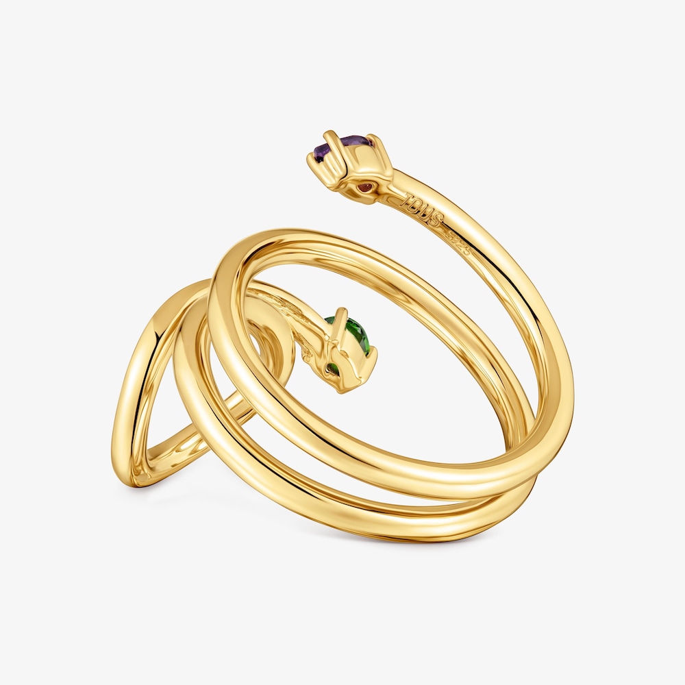 Anello a spirale in argento placcato oro 18&nbsp;kt e pietre preziose TOUS Lio 