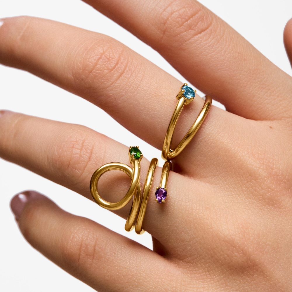 Powlekany 18-karatowym złotem spiralny pierścionek z kamieniami szlachetnymi TOUS Lio 