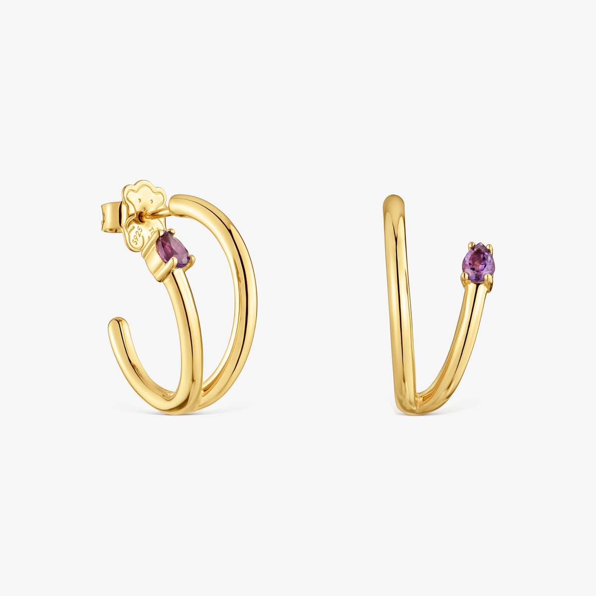 Tous - Pendientes De Aro Con Baño De Oro 18 Kt Sobre Plata Y Gemas Lio - Lila