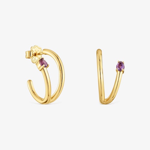 Orecchini a cerchio in argento placcato oro 18&nbsp;kt e pietre preziose TOUS Lio 