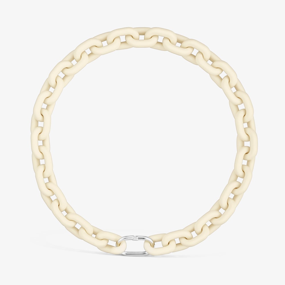 Collaret cadena d'acetat en color beix i anella de plata Hold Oval