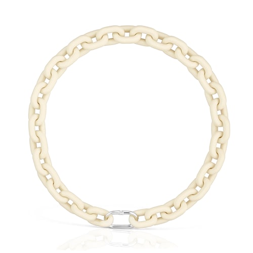 Collar cadena de resina en color beige y anilla de plata Hold Oval image number 0