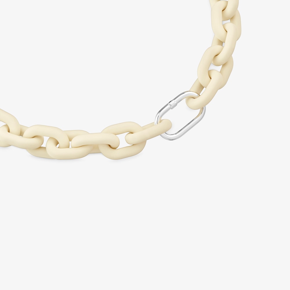 Collaret cadena d'acetat en color beix i anella de plata Hold Oval