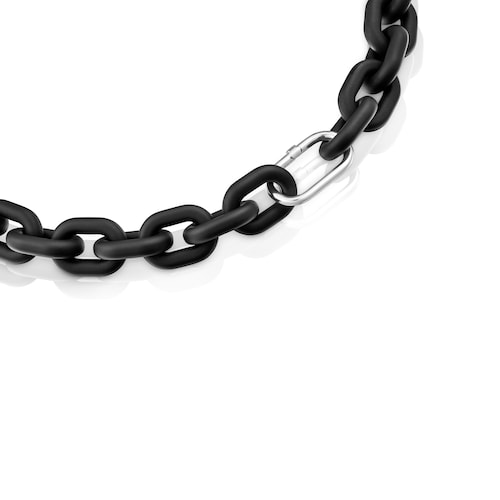 Collar cadena de resina en color negro y anilla de plata Hold Oval