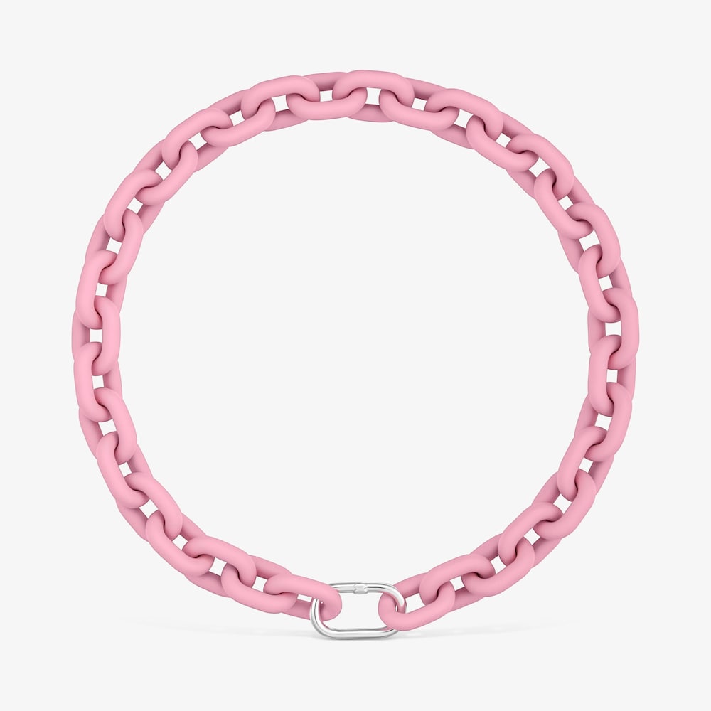 Collier cha&icirc;ne en ac&eacute;tate de couleur rose et anneau en argent TOUS Hold Oval