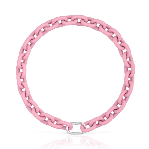 Pink resin Chain necklace and silver ring TOUS Hold Oval