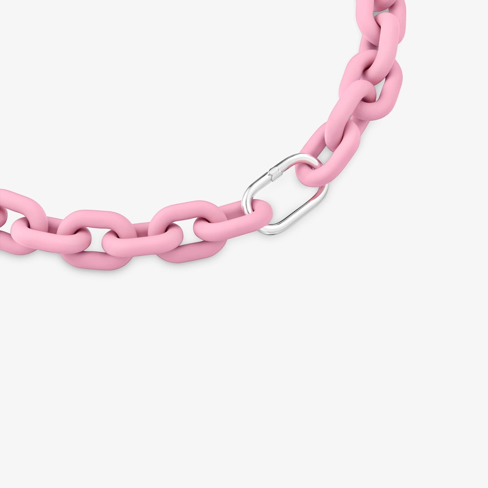 Collier cha&icirc;ne en ac&eacute;tate de couleur rose et anneau en argent TOUS Hold Oval