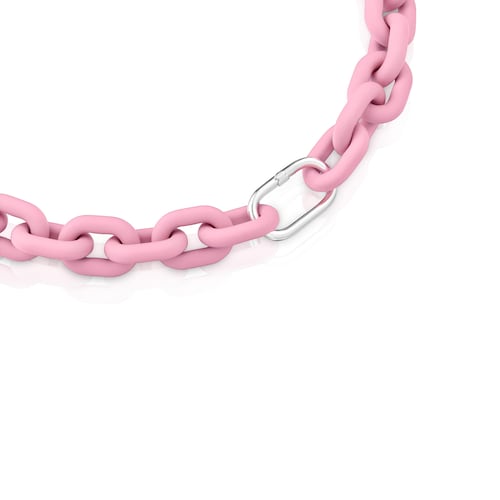 Pink resin Chain necklace and silver ring TOUS Hold Oval