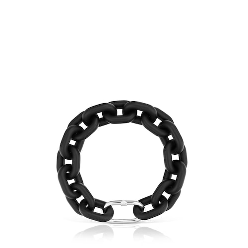 Kettenarmband aus schwarzem Harz mit Ring aus Silber TOUS Hold Oval