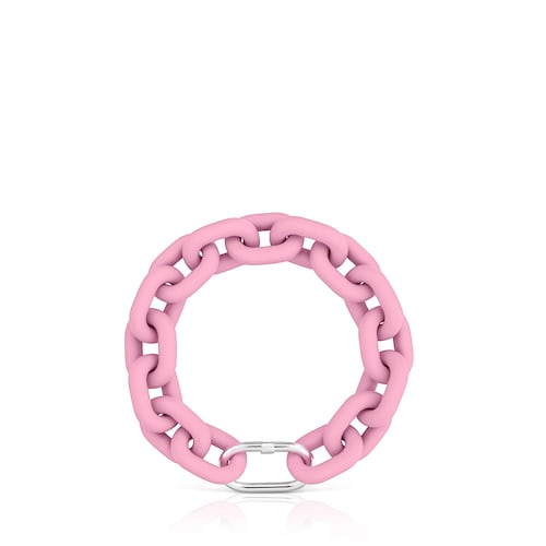 Pulsera cadena de resina en color rosa y anilla de plata Hold Oval