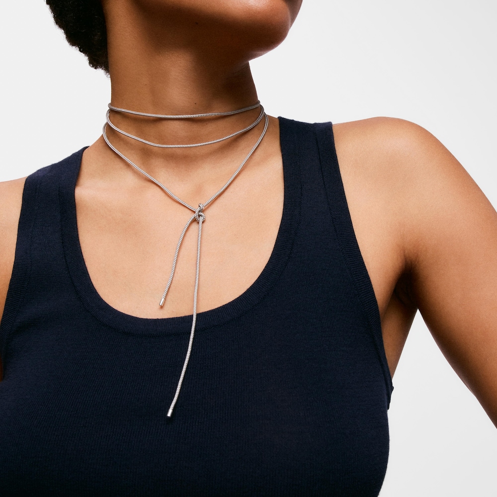 Collana lunga in argento e cordino grigio TOUS Basics