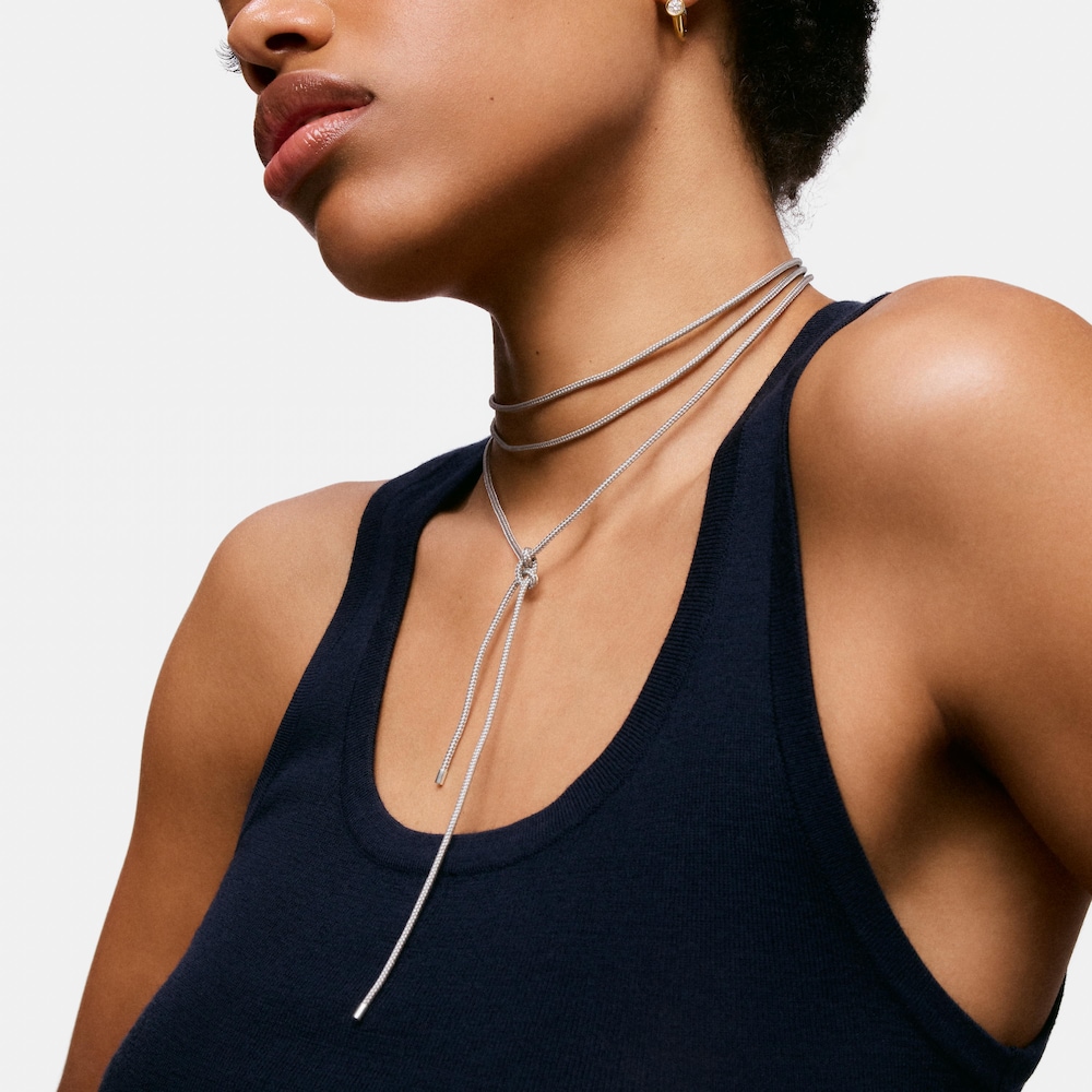 Collana lunga in argento e cordino grigio TOUS Basics