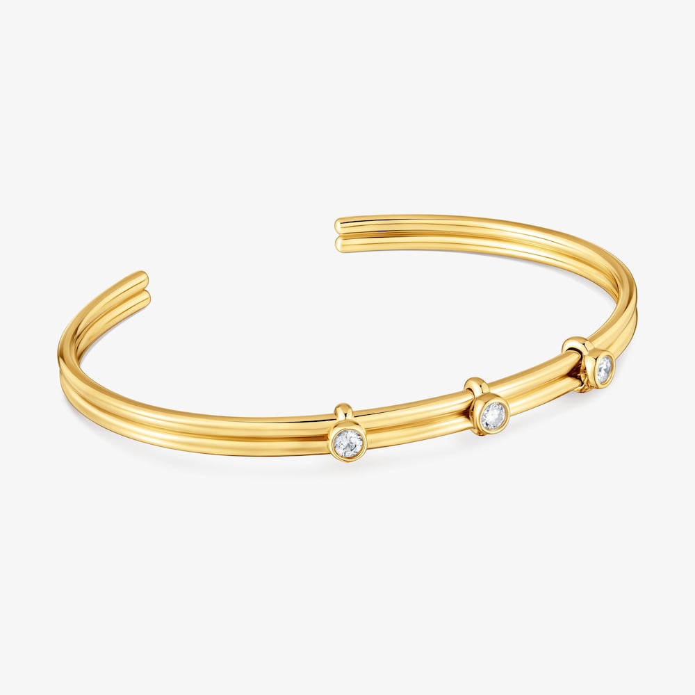 Bracciale rigido in argento placcato oro 18&nbsp;kt e diamanti creati in laboratorio TOUS Straight LGD