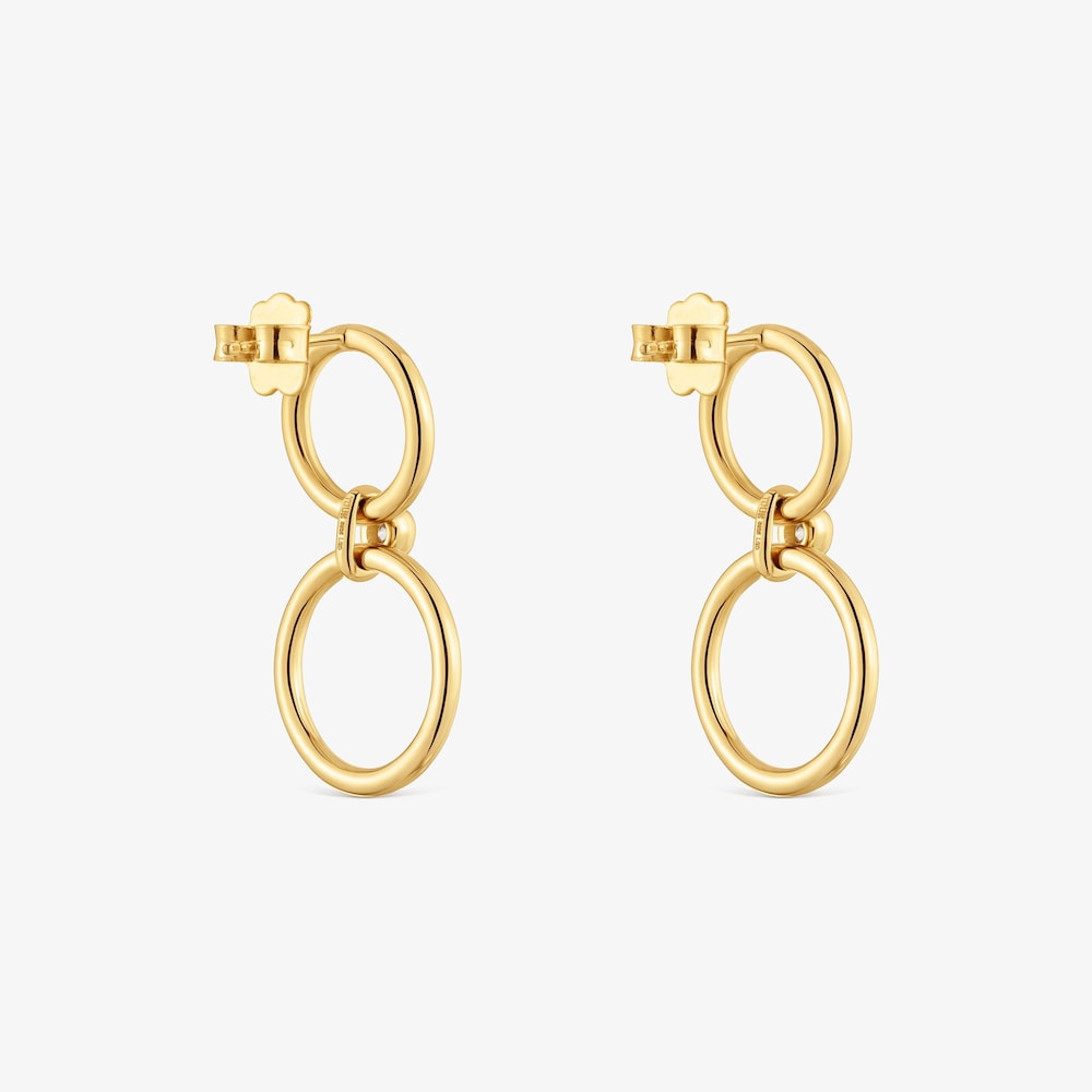 Pendientes cortos con ba&ntilde;o de oro 18 kt sobre plata y diamantes creados en laboratorio Straight LGD