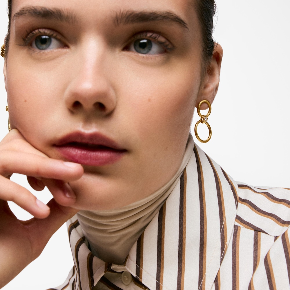 Boucles d&rsquo;oreilles en argent plaqu&eacute; or 18&nbsp;ct et diamants cr&eacute;&eacute;s en laboratoire courtes TOUS Straight LGD