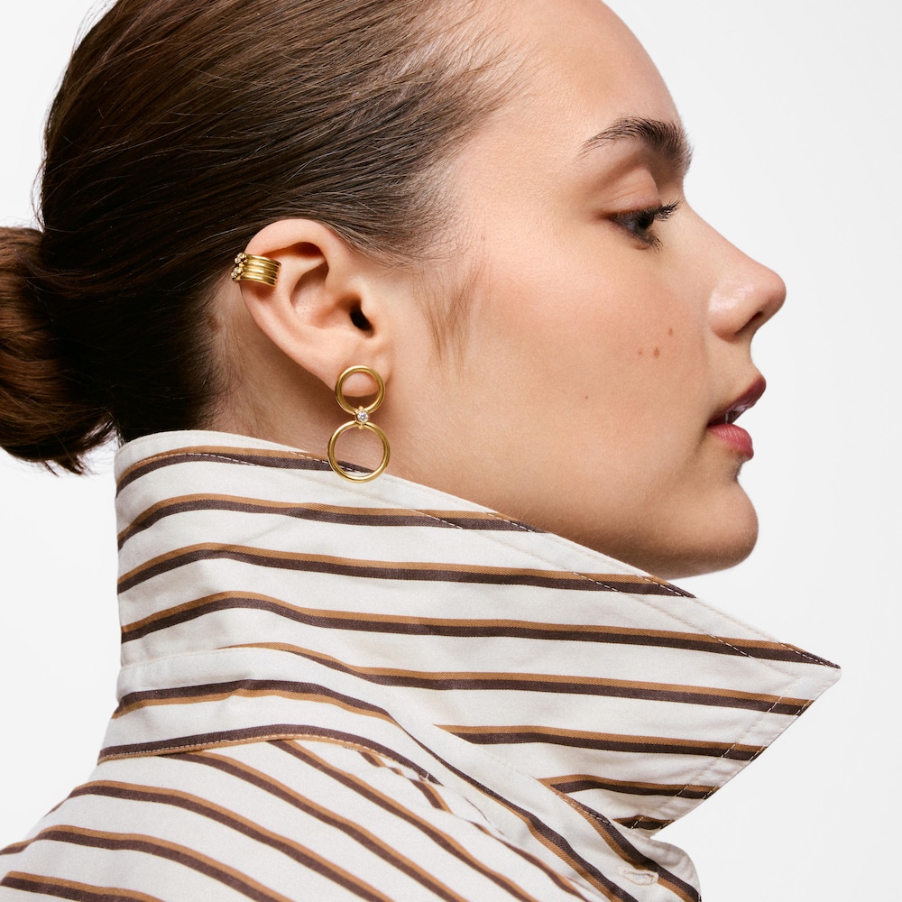 Boucles d&rsquo;oreilles en argent plaqu&eacute; or 18&nbsp;ct et diamants cr&eacute;&eacute;s en laboratoire courtes TOUS Straight LGD