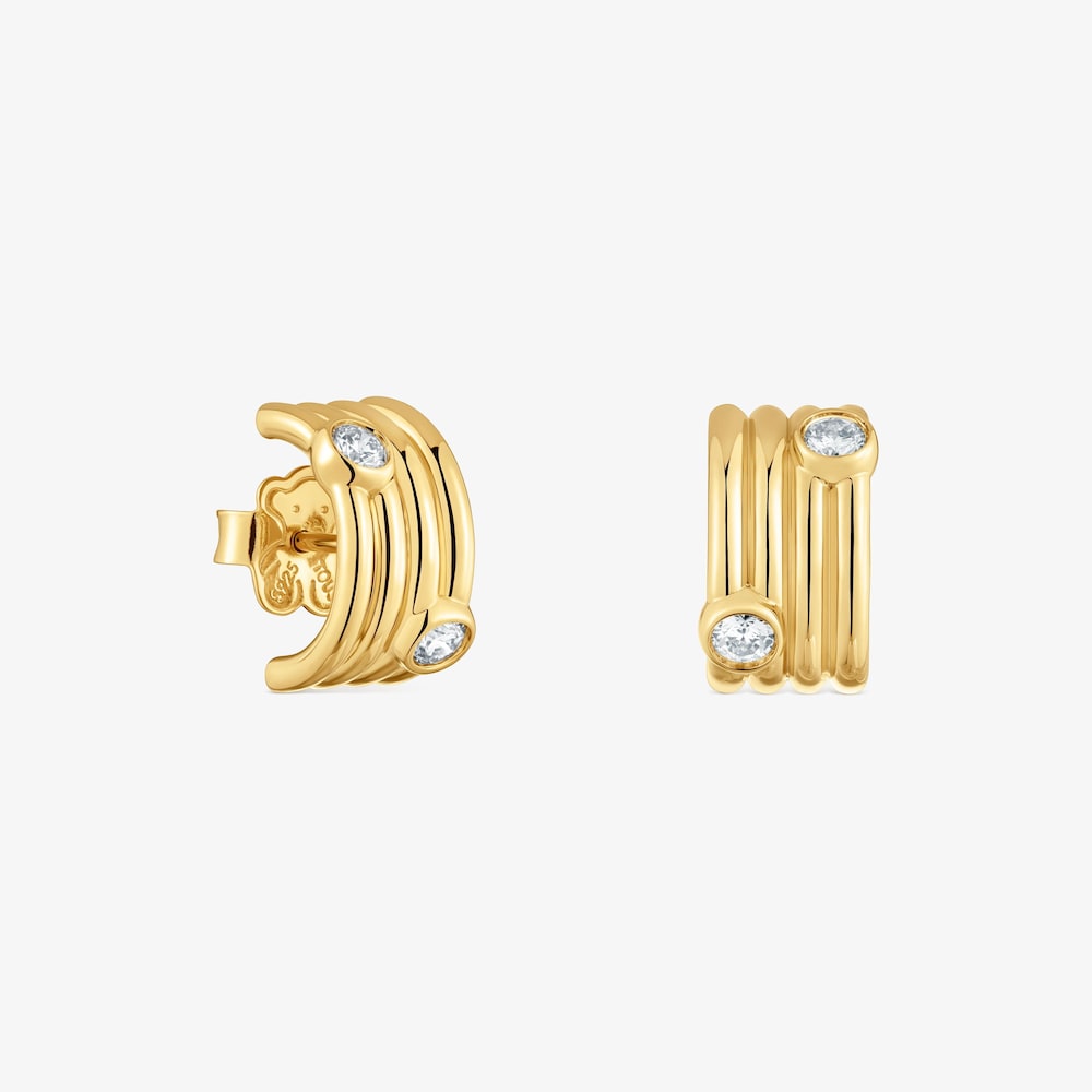 Pendientes con ba&ntilde;o de oro 18 kt sobre plata y diamantes creados en laboratorio Straight LGD
