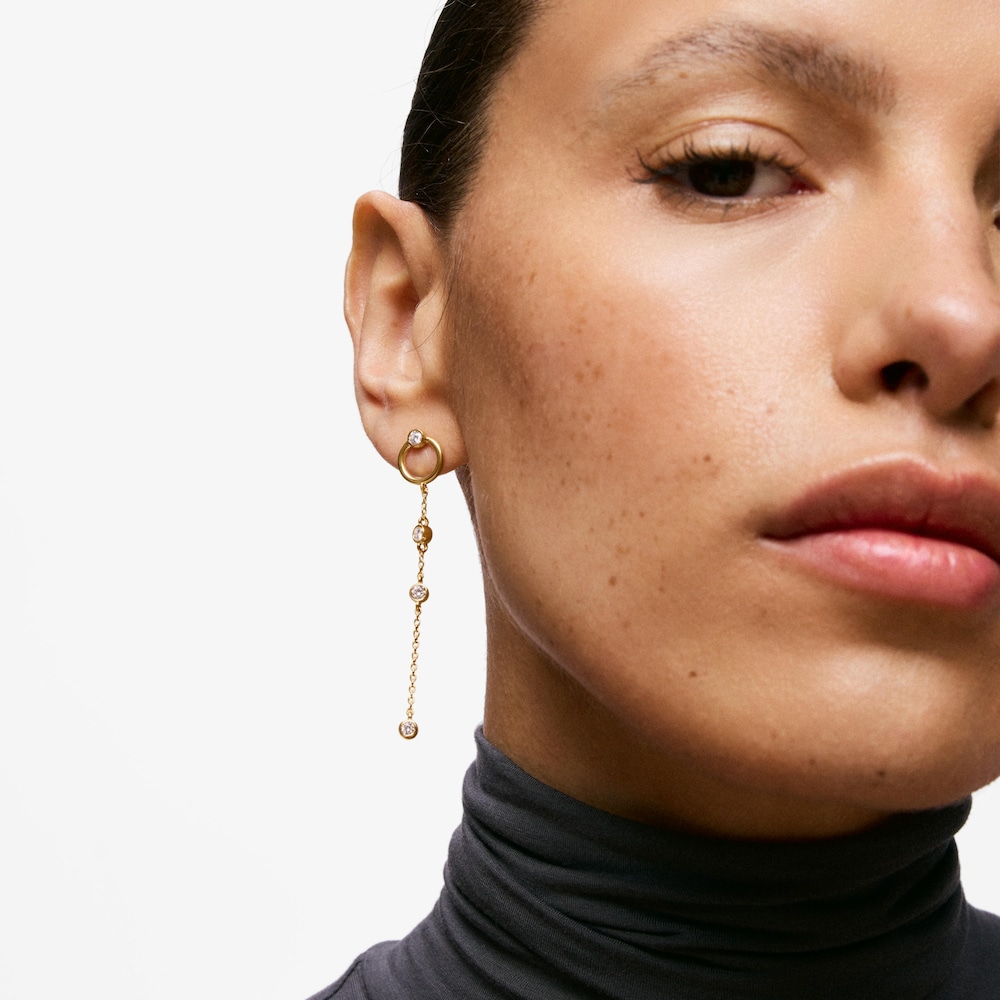 Długie kolczyki powlekane 18-karatowym złotem z laboratoryjnie hodowanymi diamentami TOUS Straight LGD