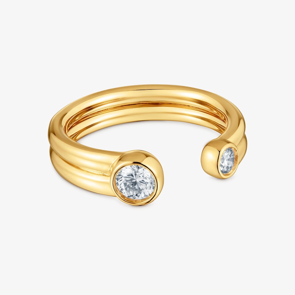 Bague ouverte en argent plaqu&eacute; or 18&nbsp;ct et diamants cr&eacute;&eacute;s en laboratoire TOUS Straight LGD