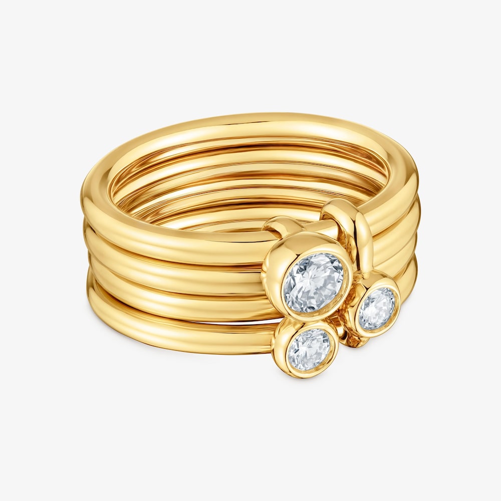 Anillo con ba&ntilde;o de oro 18 kt sobre plata y diamantes creados en laboratorio Straight LGD