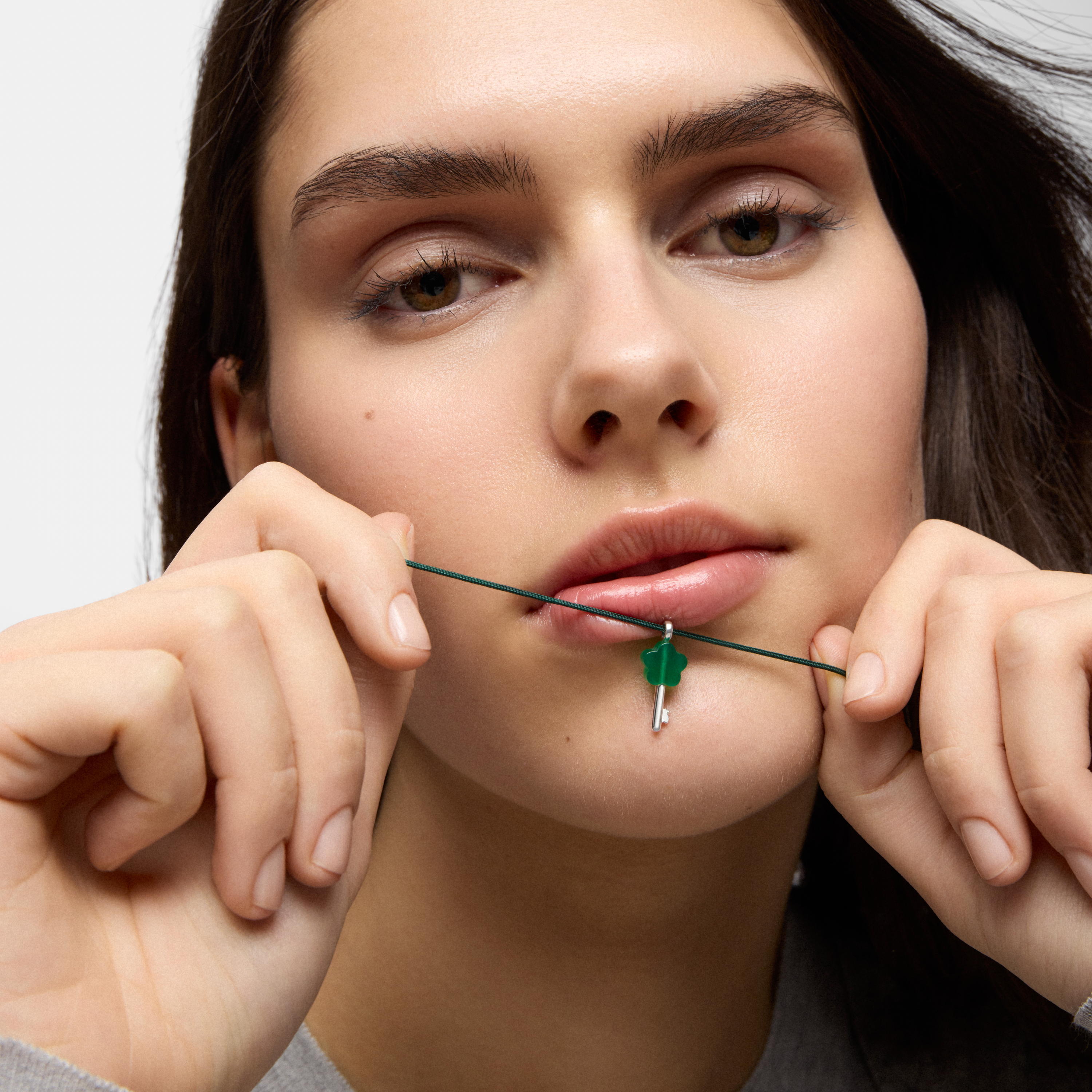 Silver, green nylon and chalcedony Necklace TOUS Unlock