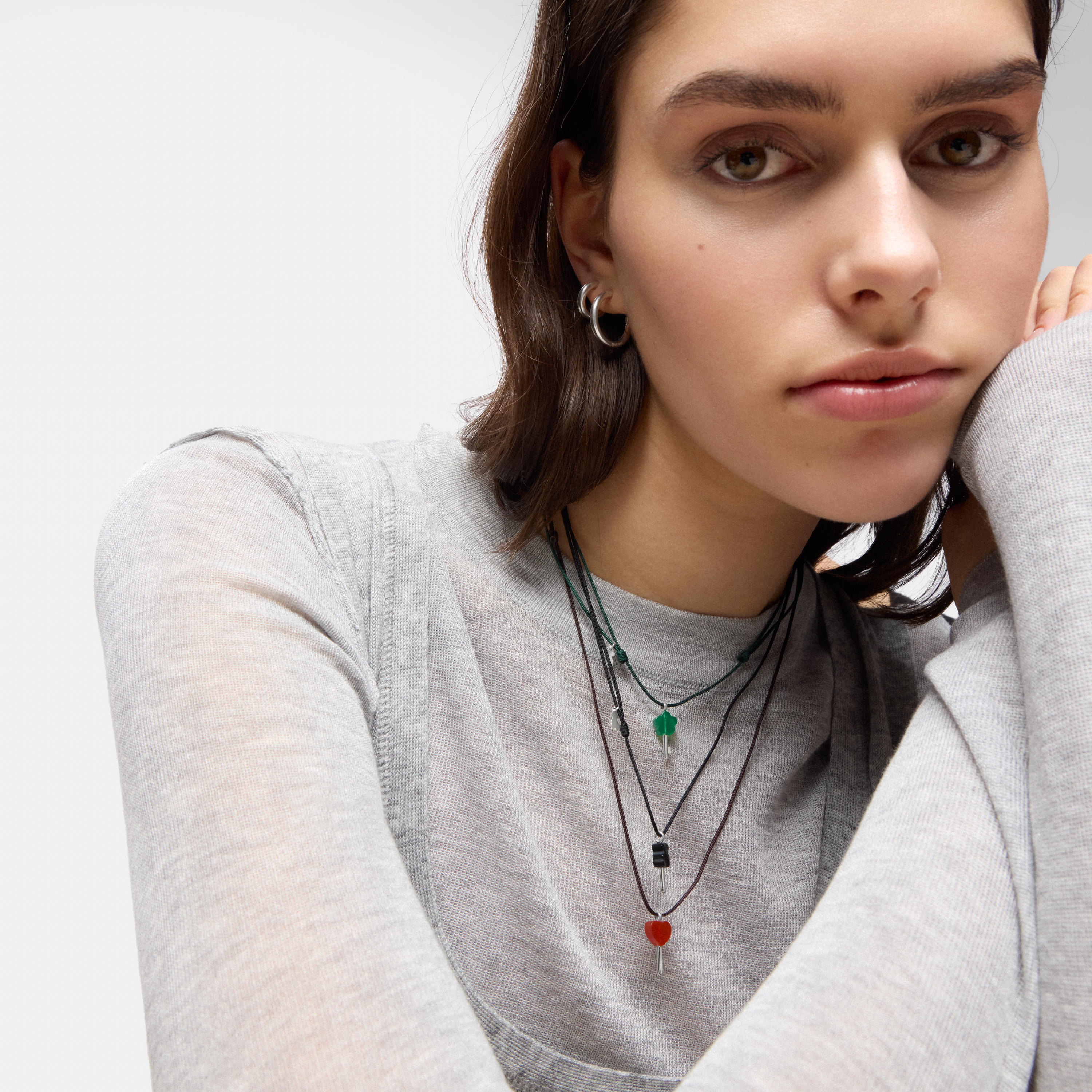 Silver, green nylon and chalcedony Necklace TOUS Unlock