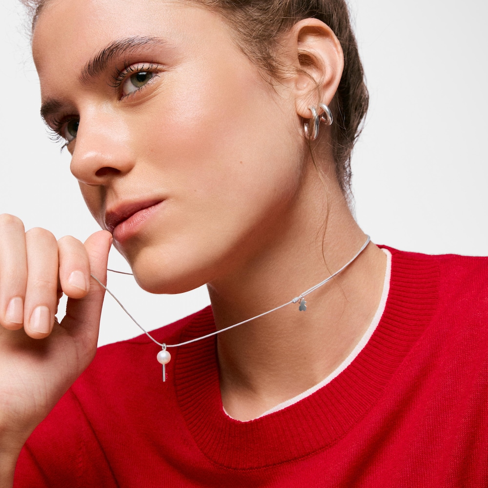 Naszyjnik ze srebra, szarego nylonu i perły hodowlanej TOUS Unlock